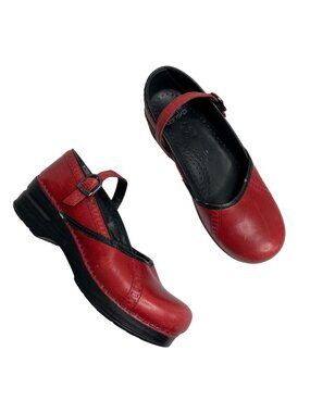 Dansko Red Leather Mary Jane Clogs Shoes Size 39 EU